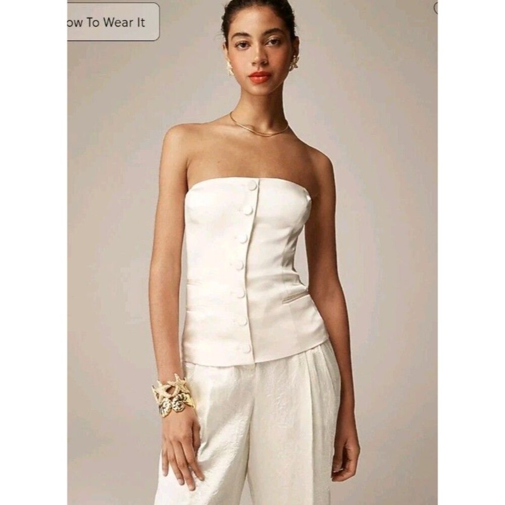 Anna October x J.Crew Ivory Stretch Satin Strapless Corset Top CB713 Size 16 NWT